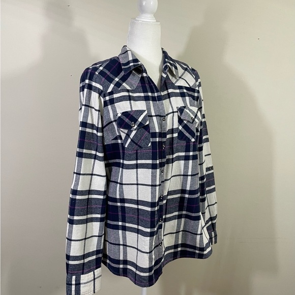 Falls Creek sz lg shirt button down in blue and white plaid - Picture 11 of 14